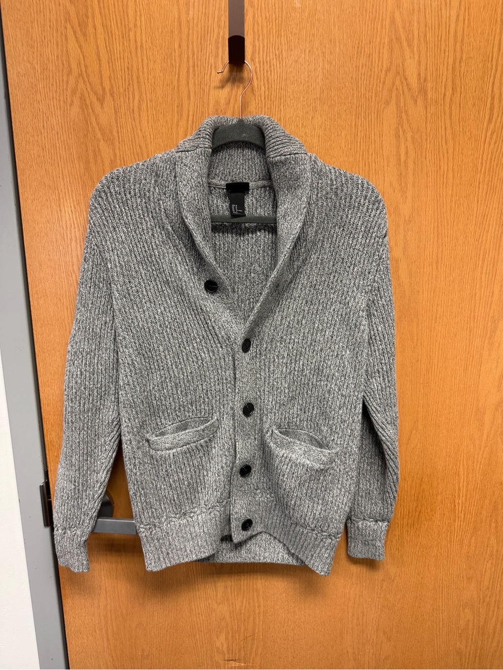 H&M Men's Thick Cotton Gray Ribbed Shawl Collar Cardigan